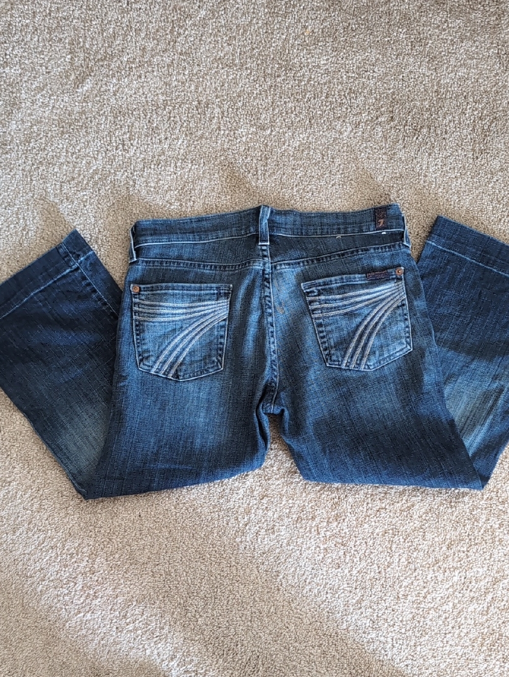 7 For All Mankind Women's Dark Blue Bootcut Capri Jeans w/ Signature Back Pocket